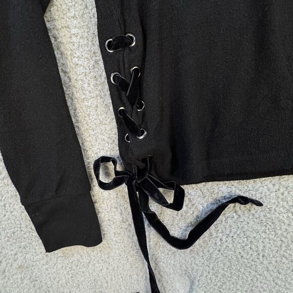 Peace Love World Womens Black Crazy in Love Crop Sweatshirt Side Tie Bows - Picture 10 of 13